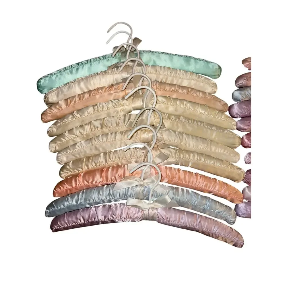 Vintage Satin Padded Hangers Lot of 20 Pastel Pink Blue Ivory Cottagecore Closet